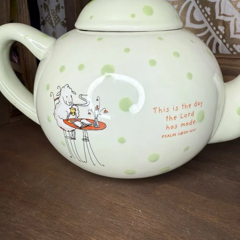 Really Woolly Dayspring Teapot with Bible verse